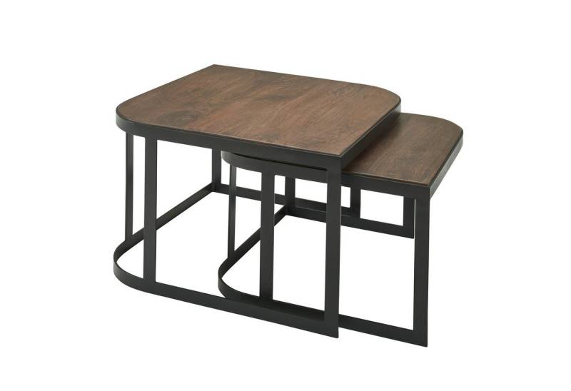KADIMA DESIGN Satztisch Couchtisch 2er Set Mango Massivholz / Metall Wohnzimmertisch Dunkel (Tischset 2-teilig Satztisch Holz), Industrial Satztisch Beistelltisch Metallbeine Schwarz von KADIMA DESIGN