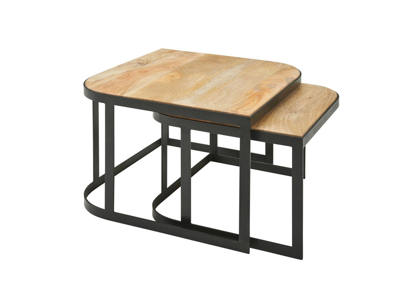 KADIMA DESIGN Satztisch Couchtisch 2er Set Mango Massivholz / Metall Wohnzimmertisch Hell (Tischset 2-teilig Satztisch Holz), Industrial Satztisch Beistelltisch Metallbeine Schwarz von KADIMA DESIGN