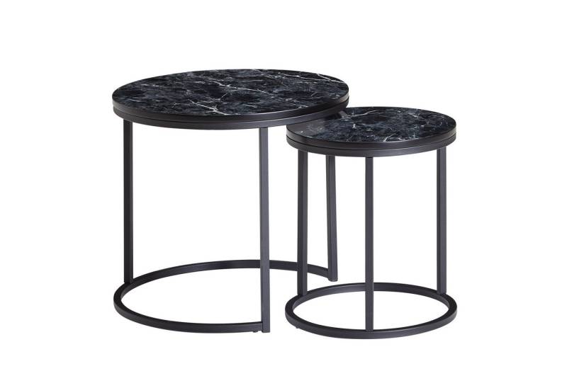 KADIMA DESIGN Satztisch Design Beistelltisch 2er Set Schwarz Marmor Optik Rund, Couchtisch (Satztische), 2-teilig Tischgestell Metall, Kleine Wohnzimmertische, Moderne von KADIMA DESIGN