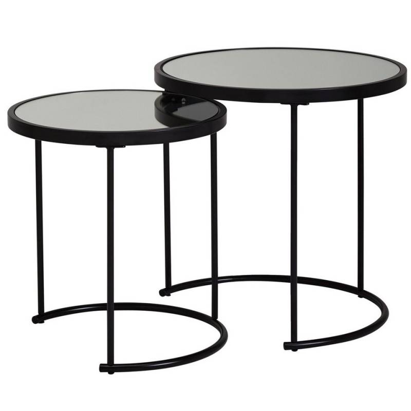 KADIMA DESIGN Satztisch Design Beistelltisch Rund Ø 50/42 cm - 2 teilig Schwarz mit Spiegel, Glas, Wohnzimmertisch 2er Set, Satztisch verspiegelt, Couchtisch von KADIMA DESIGN