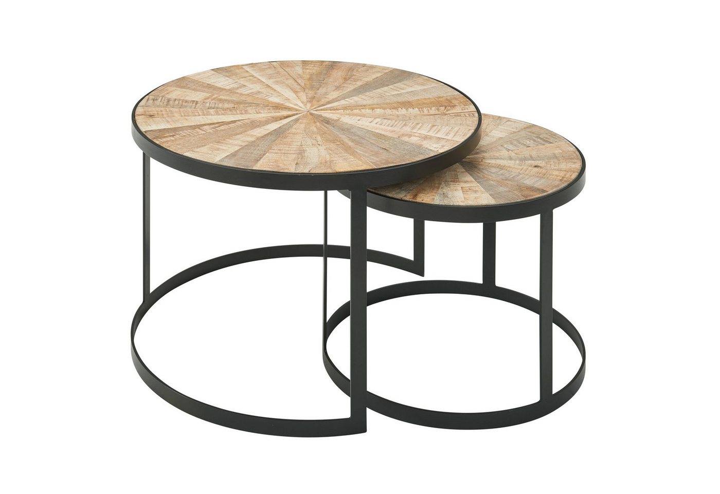 KADIMA DESIGN Satztisch Design Couchtisch 2er Set Mango Massivholz Satztisch Rund (Tischset 2-teilig Satztisch Holz / Metall Schwarz), Wohnzimmertisch mit Metallbeine Braun von KADIMA DESIGN