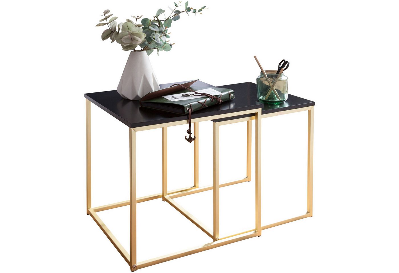KADIMA DESIGN Satztisch Satztisch CHUR Schwarz / Gold Beistelltisch MDF / Metall, Couchtisch (Holzplatte, Ablagetisch modern), Set aus 2 Tischen, Kleiner Wohnzimmertisch, Metalltisch mit von KADIMA DESIGN