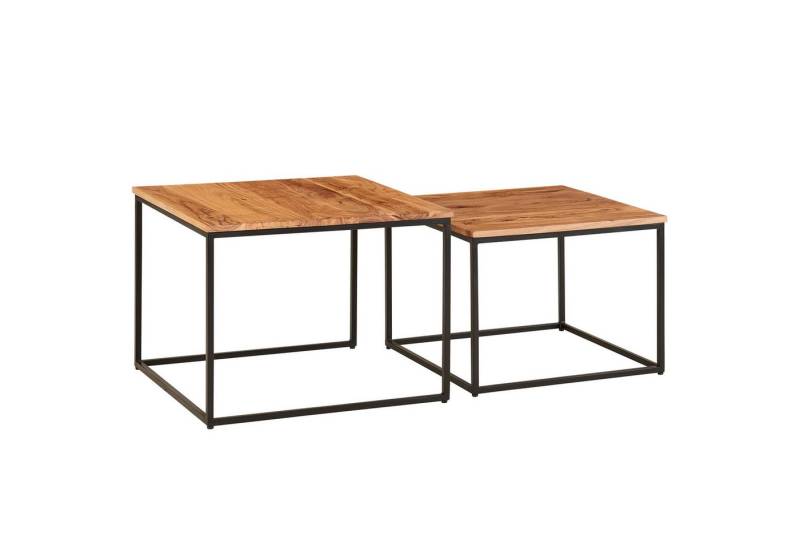 KADIMA DESIGN Satztisch Wohnzimmertisch 2er Set Akazie Massivholz / Metall Beistelltisch Eckig (Tischset 2-teilig Satztisch), Design Couchtisch mit Metallbeine Sofatisch von KADIMA DESIGN
