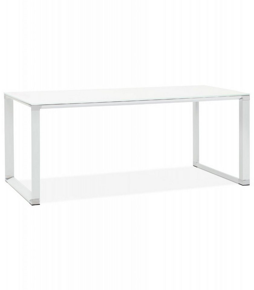 KADIMA DESIGN Schreibtisch Büroschreibtisch Metall Glas Modern Minimalistisch (Designer Arbeitstisch mit weißem Glasregal Kadima Design), Chef Schreibtisch XLINE mit Metallstruktur 200x100x73 cm von KADIMA DESIGN