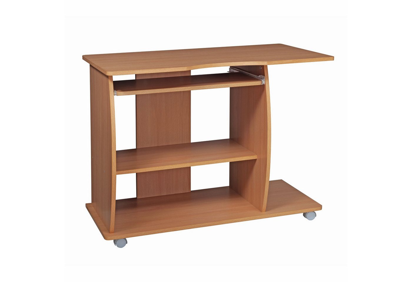 KADIMA DESIGN Schreibtisch Computertisch GRASSE rollbar Buche 90 x 71 x 50 cm mit (Drucker-Ablage platzsparend, Schreibtisch für kleine Räume), Tastaturauszug, Laptop Tisch auf feststellbaren Rollen, PC-Tisch mit von KADIMA DESIGN