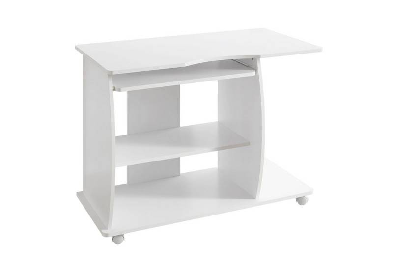 KADIMA DESIGN Schreibtisch Computertisch GRASSE rollbar Weiß 90 x 71 x 50 cm mit Tastaturauszug, (platzsparend, Schreibtisch für kleine Räume), Laptop Tisch auf feststellbaren Rollen, PC-Tisch mit Drucker-Ablage von KADIMA DESIGN