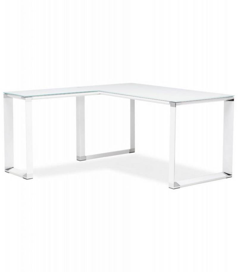 KADIMA DESIGN Schreibtisch Eckbüro Schreibtisch aus Metall und Glas Moderner Industriestil (Designer Bürotisch mit Glasplatte XLINE Kollektion), Winkelschreibtisch für Arbeitsbereich 170x160x73 cm Weiß von KADIMA DESIGN
