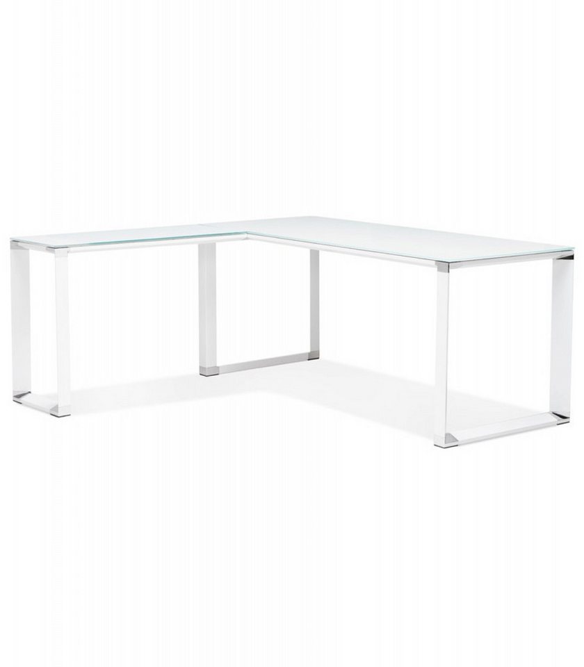 KADIMA DESIGN Schreibtisch Eckbüro Schreibtisch Glas Metall Weiß Modern Minimalistisch (Winkelschreibtisch mit Robuster Glasplatte 200x200x74 cm XLINE), Großer Eck-Chefschreibtisch für Professionellen Arbeitsplatz von KADIMA DESIGN