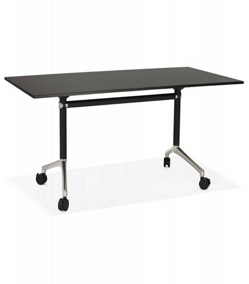 KADIMA DESIGN Schreibtisch Klappschreibtisch aus Aluminium mit Melaminholzplatte Modern Elegant (Platzsparender Arbeitstisch schwarz), Mobiler Bürotisch mit Rollen und Bremsen 160x80x73 cm aufgeklappt von KADIMA DESIGN