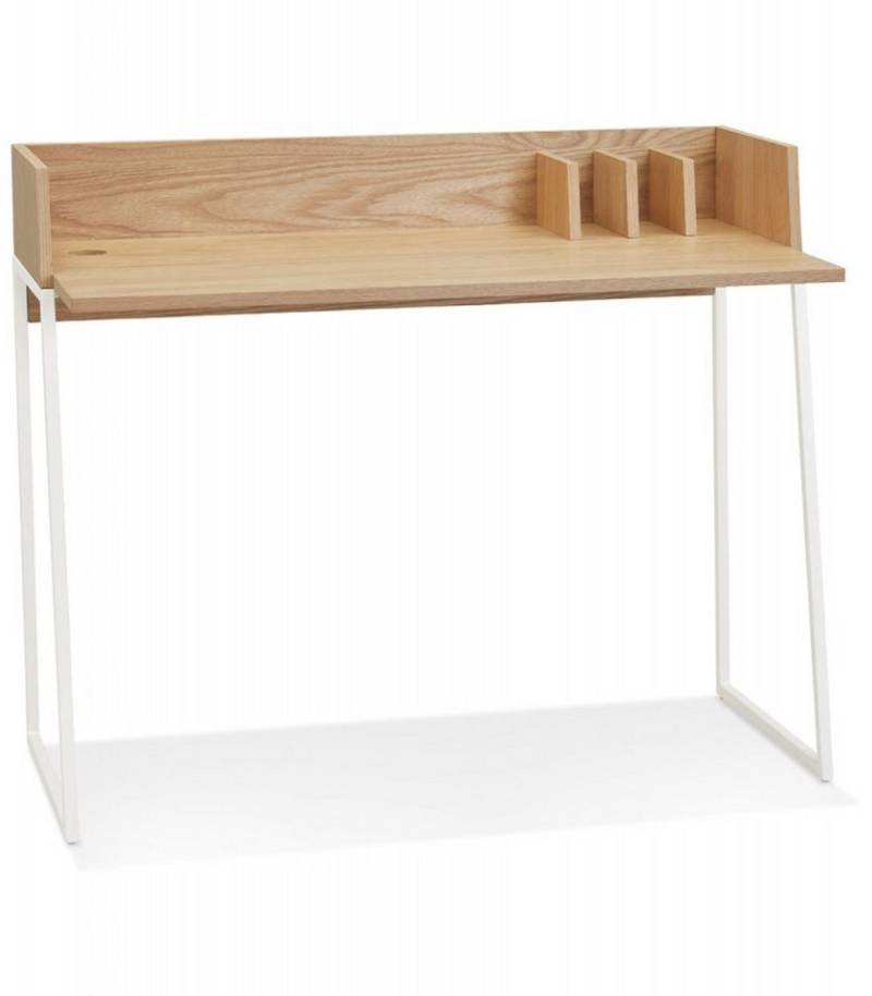 KADIMA DESIGN Schreibtisch Gerader Schreibtisch Holz Metall Vintage Bürotisch für Telearbeit (120x62x89 cm Salmon Kollektion), Designer Arbeitstisch mit Kabelkanal Skandinavischer Stil von KADIMA DESIGN