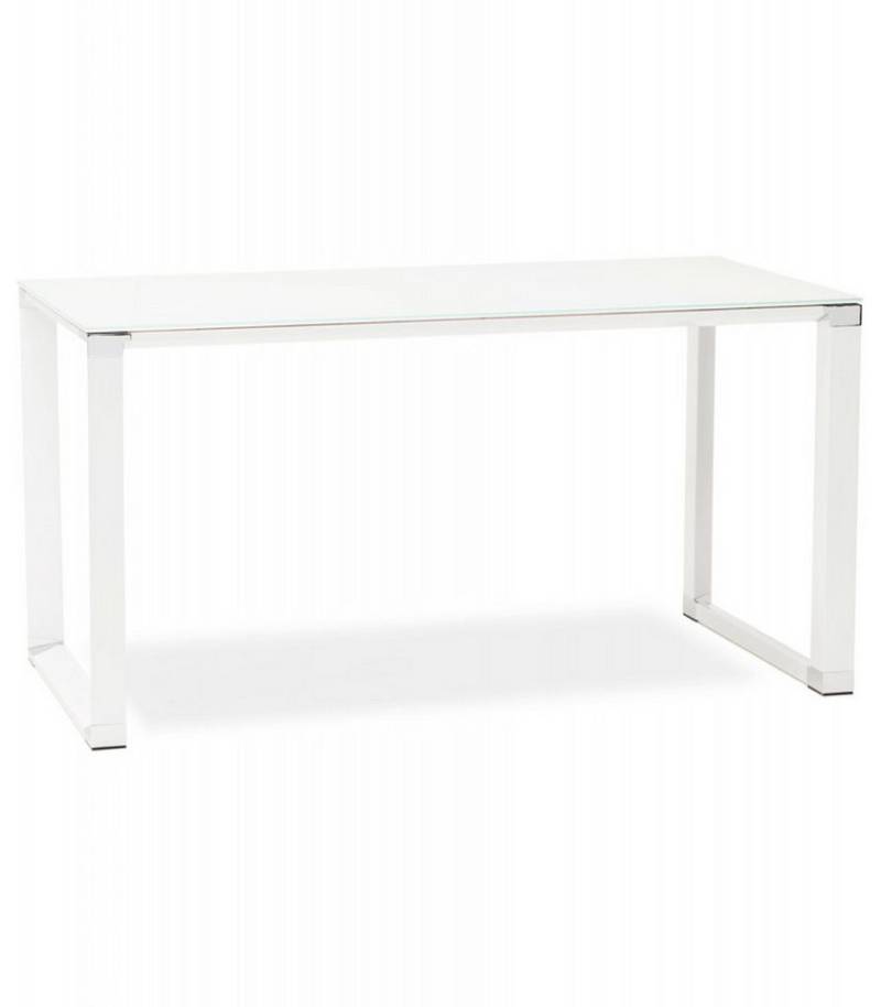 KADIMA DESIGN Schreibtisch Gerader Designer Schreibtisch Metall Glas Minimalistisch (Eleganter Computertisch mit gehärteter Glasplatte XLINE Kollektion), Moderner Bürotisch mit weißer Metallstruktur 160x80x73 cm von KADIMA DESIGN