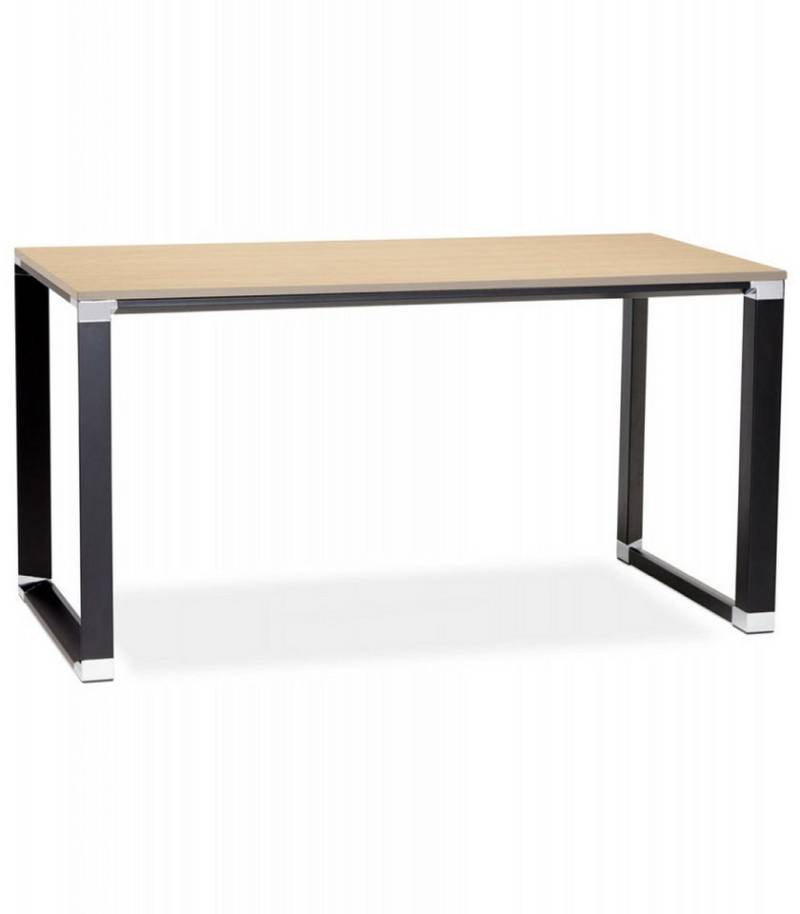 KADIMA DESIGN Schreibtisch Gerader Schreibtisch XLINE aus Holz Metall 160x80x74 cm (Beige Naturholzoptik mit schwarzem Gestell), Designer Arbeitstisch mit robuster Struktur Computertisch Industrial von KADIMA DESIGN