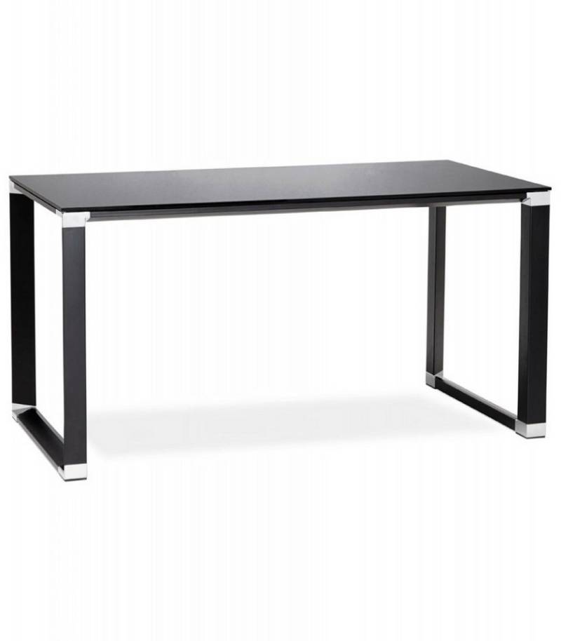 KADIMA DESIGN Schreibtisch Gerader Schreibtisch aus Metall und Glas 140x70x73 cm (Computertisch im Industriestil), Designer Bürotisch mit schwarzer Hartglasplatte XLINE Kollektion von KADIMA DESIGN