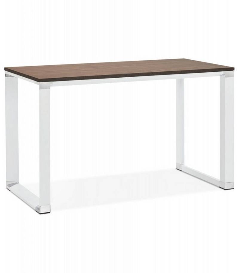KADIMA DESIGN Schreibtisch Schreibtisch Weiss-Braun Holz Metall Geradliniges Design (Moderner Arbeitstisch mit Walnussfinish XLINE Kollektion), Designer Bürotisch mit Industrie Look 140x70x74 cm von KADIMA DESIGN
