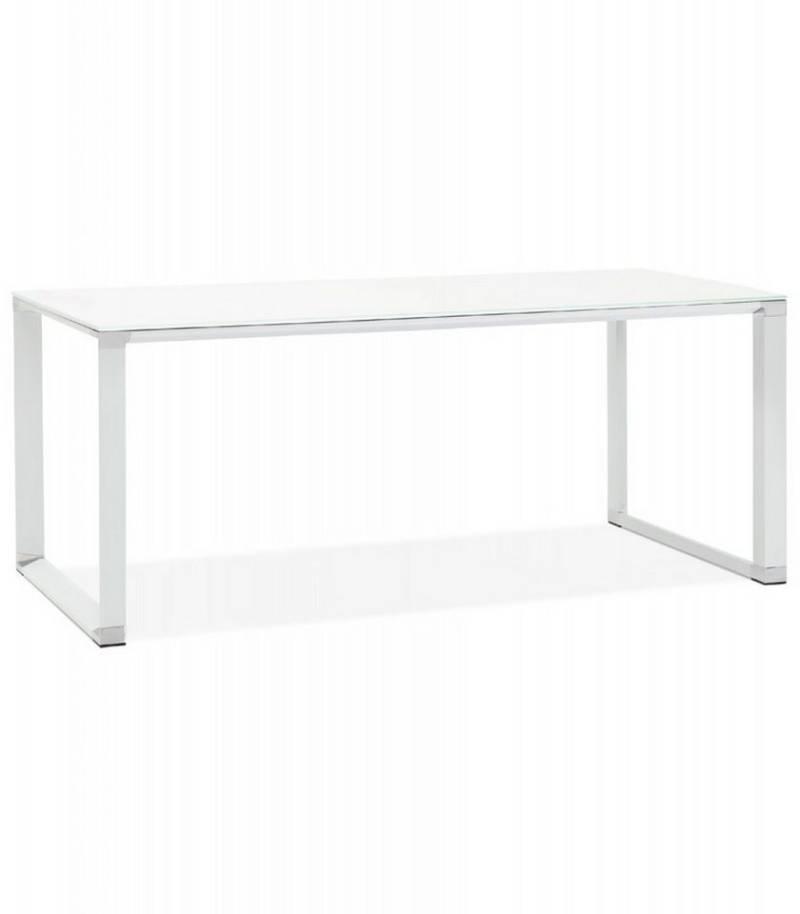 KADIMA DESIGN Schreibtisch Büroschreibtisch Metall Glas Modern Minimalistisch (Designer Arbeitstisch mit weißem Glasregal Kadima Design), Chef Schreibtisch XLINE mit Metallstruktur 200x100x73 cm von KADIMA DESIGN