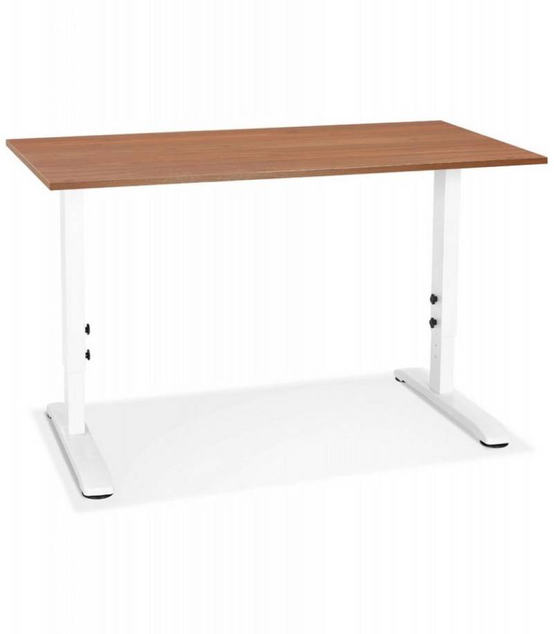 KADIMA DESIGN Schreibtisch Höhenverstellbarer Schreibtisch aus Holz und Metall 140x70x67-86 cm (Ergonomischer Computertisch für Sitz-Steh-Position), OSMOSE Bürotisch mit verstellbarer Höhe Modern Weiss-Braun von KADIMA DESIGN