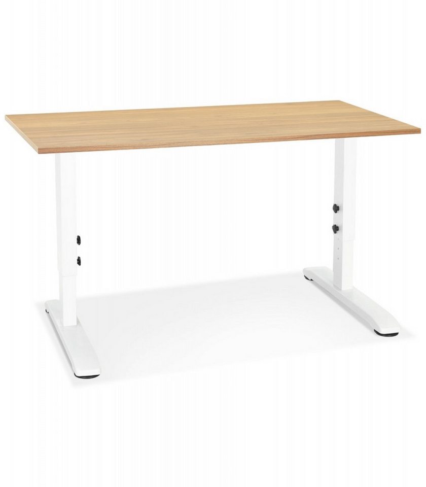 KADIMA DESIGN Schreibtisch Höhenverstellbarer Schreibtisch aus Holz Metall Beige Weiß Stil (Bürotisch mit Verstellbarer Höhe OSMOSE Kollektion), Ergonomischer Arbeitstisch mit Butterfly System 140x70x67-86 cm von KADIMA DESIGN