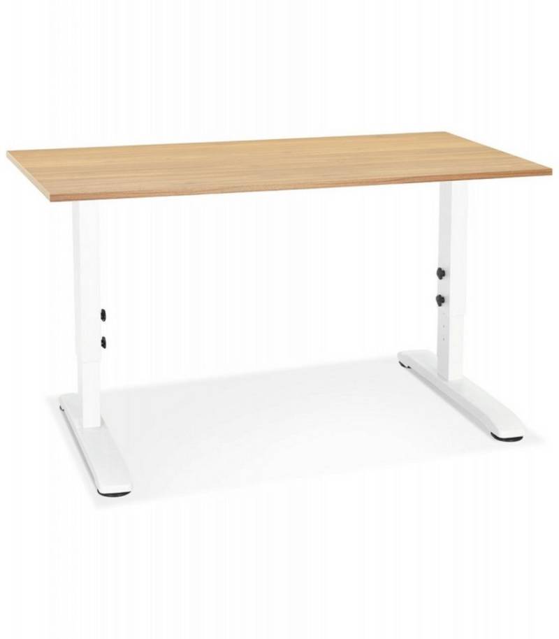 KADIMA DESIGN Schreibtisch Höhenverstellbarer Schreibtisch aus Holz Metall Beige Weiß Stil (Bürotisch mit Verstellbarer Höhe OSMOSE Kollektion), Ergonomischer Arbeitstisch mit Butterfly System 140x70x67-86 cm von KADIMA DESIGN