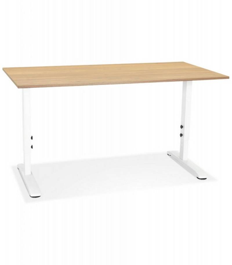 KADIMA DESIGN Schreibtisch Höhenverstellbarer Schreibtisch aus Holz mit Metallgestell (Modernes Büromöbel für Homeoffice 160x80x67-86cm OSMOSE), Ergonomischer Arbeitsplatz mit Sitz-Steh-Funktion Beige Weiß Design von KADIMA DESIGN