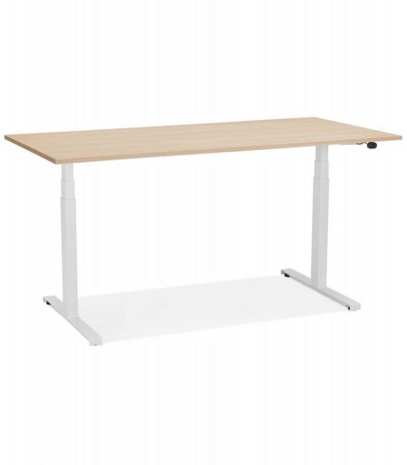 KADIMA DESIGN Schreibtisch Höhenverstellbarer Schreibtisch aus Holz und Metall Beige Weiß Stil (Moderner Arbeitstisch mit Naturoptik 160x80x127 cm), Elektrischer Sitz Steh Schreibtisch mit Digitalsteuerung Komfort von KADIMA DESIGN