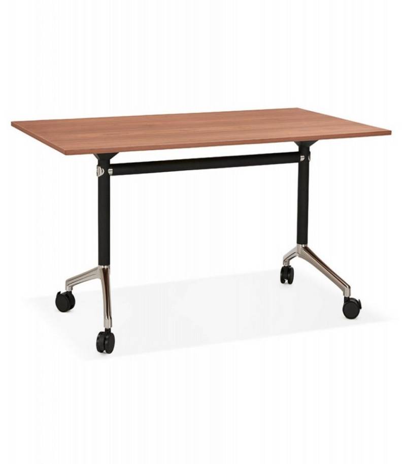 KADIMA DESIGN Schreibtisch Klappschreibtisch aus Holz und Metall Moderner Stil (Arbeitstisch mit Walnuss Finish FLEXO Kollektion), Bürotisch mit Rollen für kleine Räume 140x70x73 cm von KADIMA DESIGN