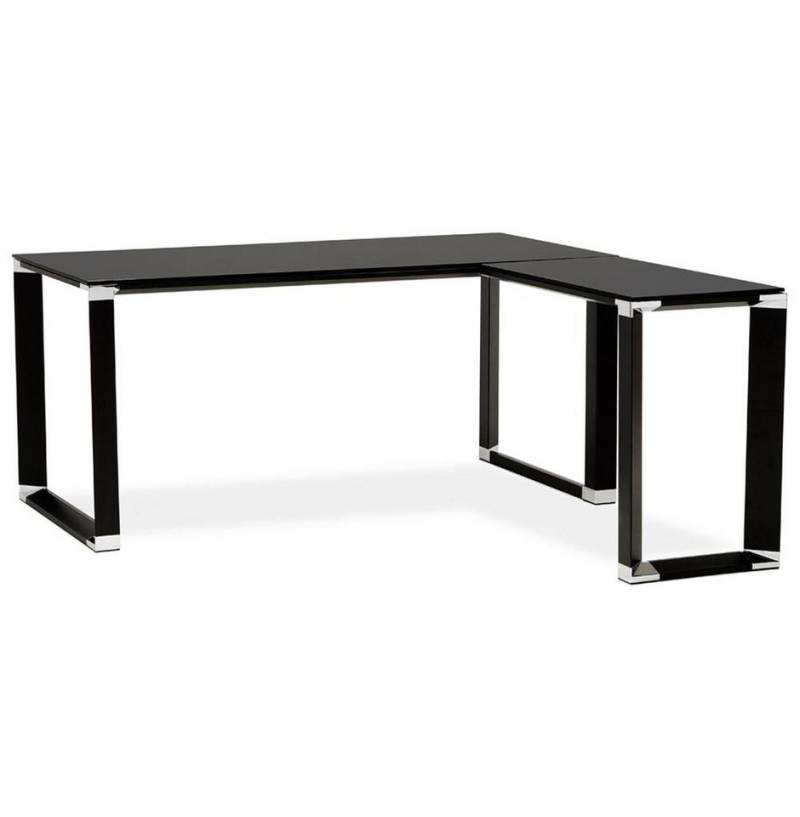 KADIMA DESIGN Schreibtisch L-Form Eckbürotisch, Groß Glastisch, Computertisch platzsparend, Büro, Chromdetails, Kufengestell, Bodenschoner, Große Arbeitsfläche von KADIMA DESIGN