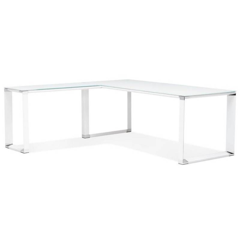 KADIMA DESIGN Schreibtisch L-Form Eckbürotisch, Groß Glastisch, Computertisch platzsparend, Büro, Chromdetails, Kufengestell, Bodenschoner, Große Arbeitsfläche von KADIMA DESIGN