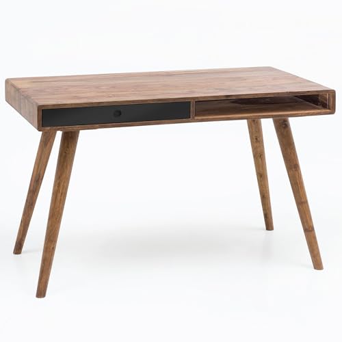 KADIMA DESIGN Schreibtisch REPA schwarz 120 x 60 x 75 cm Massiv Holz Laptoptisch Sheesham Natur | Landhaus-Stil Arbeitstisch mit 1 Schublade | Bürotisch PC-Tisch von KADIMA DESIGN