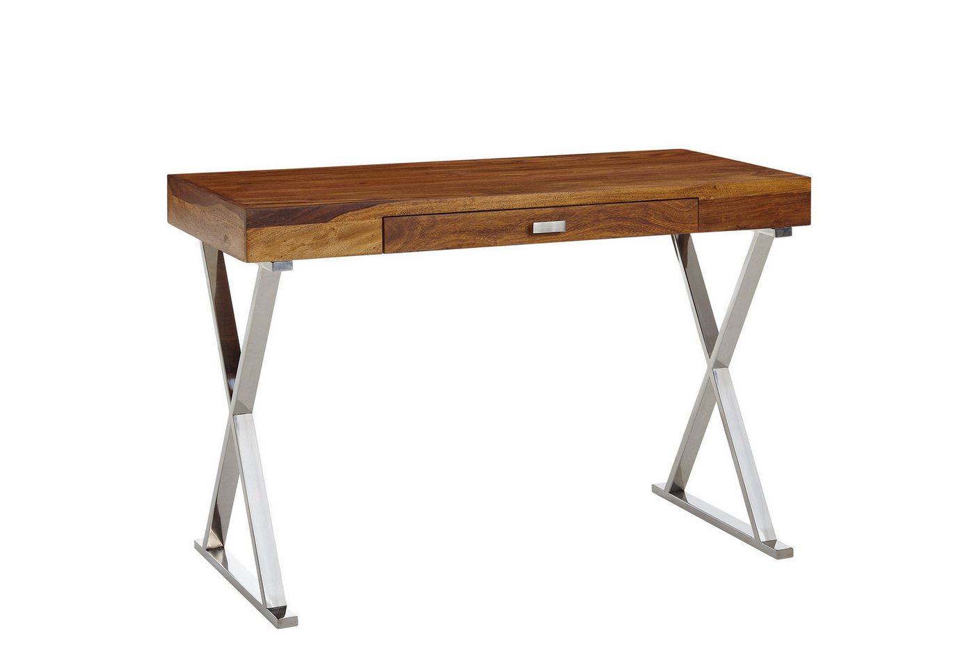 KADIMA DESIGN Schreibtisch Schreibtisch 120x55x78 cm Sheesham Massivholz / Metall Chrom (HomeOffice Laptoptisch Computertisch mit Stauraum), Design Bürotisch mit Schublade von KADIMA DESIGN
