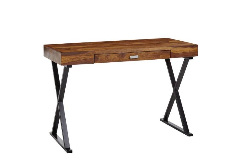 KADIMA DESIGN Schreibtisch Schreibtisch 120x55x78 cm Sheesham Massivholz / Metall Schwarz (HomeOffice Laptoptisch Computertisch mit Stauraum), Design Bürotisch mit Schublade von KADIMA DESIGN