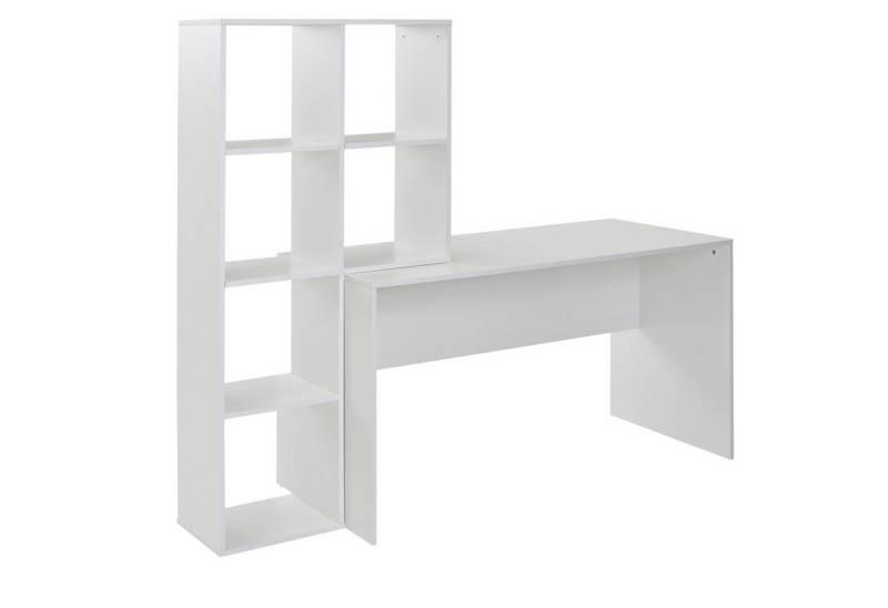 KADIMA DESIGN Schreibtisch Schreibtisch mit Regal Weiß 170x59x143,5 cm Bürotisch Modern, Laptoptisch mit 6 Ablagen, Homeoffice Computertisch mit Stauraum von KADIMA DESIGN