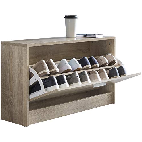 KADIMA DESIGN Holz Schuhkipper Bank: Kippfächer, Verstellbarer Einlegeboden, Melaminharzbeschichtung Farbe: Beige von KADIMA DESIGN