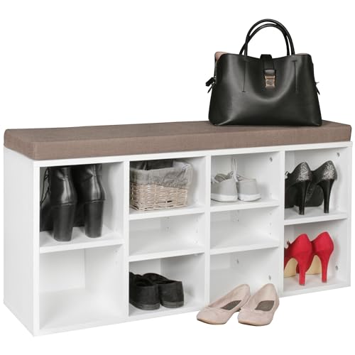 KADIMA DESIGN Schuhbank mit Sitzauflage weiß Flurbank 103,5 x 53 x 30 cm | Sitzbank mit Regalfächer | Garderobenbank mit Stauraum von KADIMA DESIGN