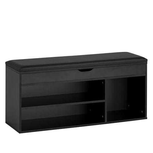 KADIMA DESIGN Schuhbank mit Sitzfläche Garderoben-Bank 104x51x32 cm Kunstleder Schwarz | Holzbank Klein Gepolstert | Sitzbank Schmal Flur mit Stauraum | Truhenbank Schuhtruhe Flurmöbel von KADIMA DESIGN