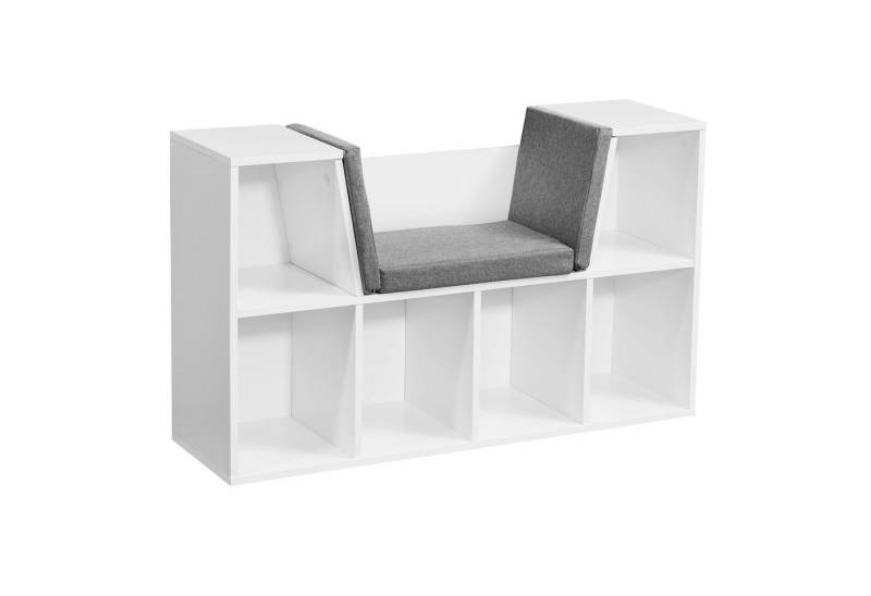Wohnling Schuhschrank Design Regal mit Sitzfläche 101,5 x 61,5 x 30 cm Weiß Matt, (Standregal mit Sitzauflage in Grau, Sitzbank mit 6) Standregal mit Sitzauflage in Grau, Sitzbank mit 6 von Wohnling