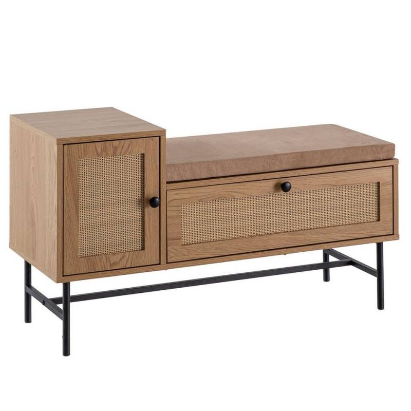 KADIMA DESIGN Schuhschrank Schuhbank mit Sitzfläche 100x60x38 cm Garderobenbank Eiche-Dekor, (Flurbank Flurmöbel mit Schublade und Tür) Sitzbank Rattan Klein Gepolstert, Bank Schmal Flur mit Stauraum von KADIMA DESIGN