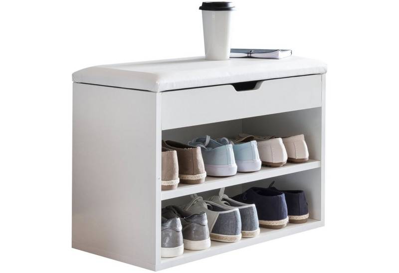 KADIMA DESIGN Schuhschrank Schuhbank mit Sitzfläche Weiß Garderoben-Bank Holz 60 x 40 x 30 cm, (Truhenbank Schuhtruhe Flurmöbel) Holzbank klein gepolstert, Sitzbank schmal Flur mit Stauraum von KADIMA DESIGN
