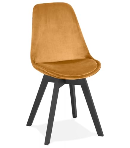 Holzstuhl mit Samtstoff Bezug in Senfgelb | Esszimmerstuhl mit Polsterung für Komfort | Vintage Retro Akzentstuhl mit Schwarzen Holzbeinen | Mid Century Design | 48x56x85 cm | Joe Kollektion von KADIMA DESIGN