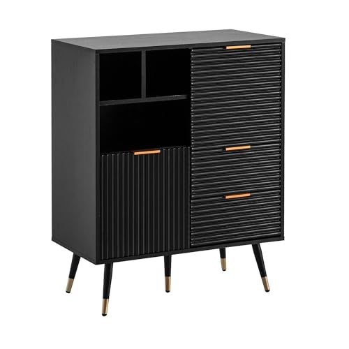 KADIMA DESIGN Sideboard 77x97x40 cm Anrichte Schwarz mit Eiche-Dekor | Kommode mit Türen und Schubladen | Kommodenschrank Flurschrank mit Regal Modern | Standschrank Wohnzimmer von KADIMA DESIGN