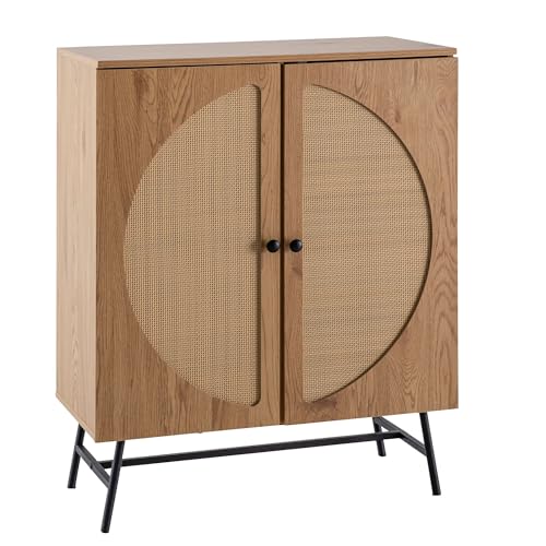 KADIMA DESIGN Sideboard 80x103x39 cm Highboard Eiche-Dekor mit Rattan Geflecht Modern | Hoher Kommodenschrank | Standschrank mit 2 Türen | Kommode Anrichte Wohnzimmer von KADIMA DESIGN