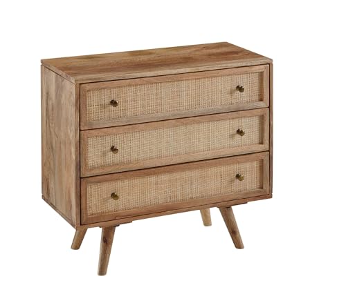 KADIMA DESIGN Sideboard 80x75x40 cm Mango Massivholz/Rattan Vintage Anrichte | Kommode 3 Schubladen | Hoher Kommodenschrank Holz Massiv | Standschrank Wohnzimmer Rohrgeflecht von KADIMA DESIGN