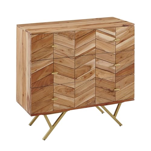 KADIMA DESIGN Sideboard 90x86,5x40 cm Akazie Massivholz/Metall Anrichte | Kommode 3 Schubladen | Hoher Kommodenschrank Holz Massiv | Standschrank Wohnzimmer von KADIMA DESIGN