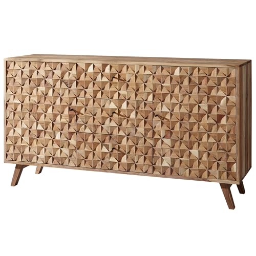 KADIMA DESIGN Sideboard Rewa 140x78,5x40 cm Anrichte Massivholz Akazie Schrank Braun | Landhaus-Stil Kommode mit 3 Schubladen & 2 Türen | Flurschrank Echtholz | Schubladenkommode von KADIMA DESIGN