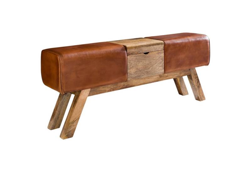 KADIMA DESIGN Sitzbank Design Turnbock Sitzbank Braun Aufbewahrungsfach 120 x 29 x 53 cm (Hocker Garderobenbank Sitzhocker Springbock Turnbank), Turnhocker Bank aus Echtleder Klappfach von KADIMA DESIGN