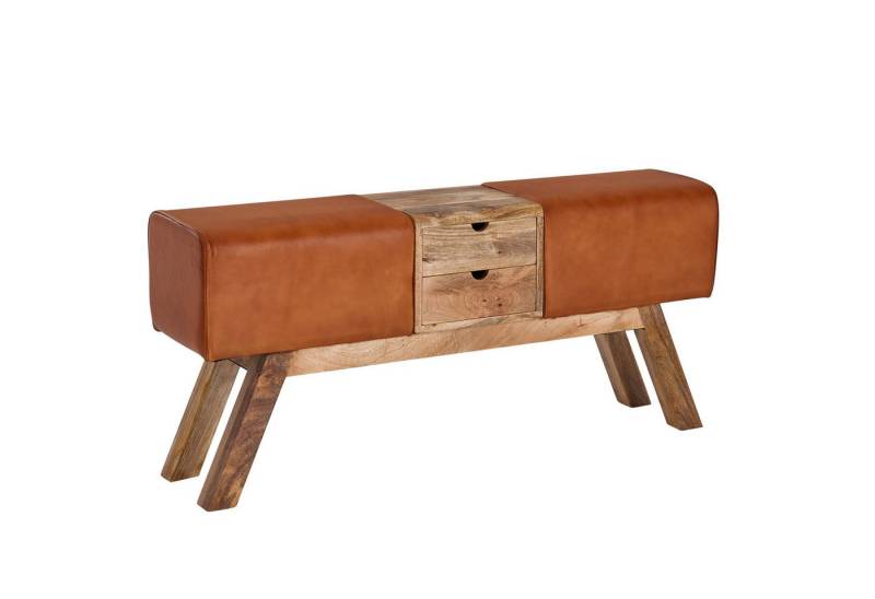 KADIMA DESIGN Sitzbank Design Turnbock Sitzbank Braun mit Schubladen 120x56x30 cm (Hocker Garderobenbank Sitzhocker Springbock Turnbank), Turnhocker Bank aus Echtleder mit Stauraum von KADIMA DESIGN