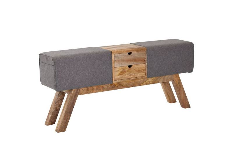 KADIMA DESIGN Sitzbank Design Turnbock Sitzbank Grau mit Schubladen 120x56x30 cm (Hocker Garderobenbank Sitzhocker Springbock Turnbank), Turnhocker Bank aus Stoff mit Stauraum von KADIMA DESIGN