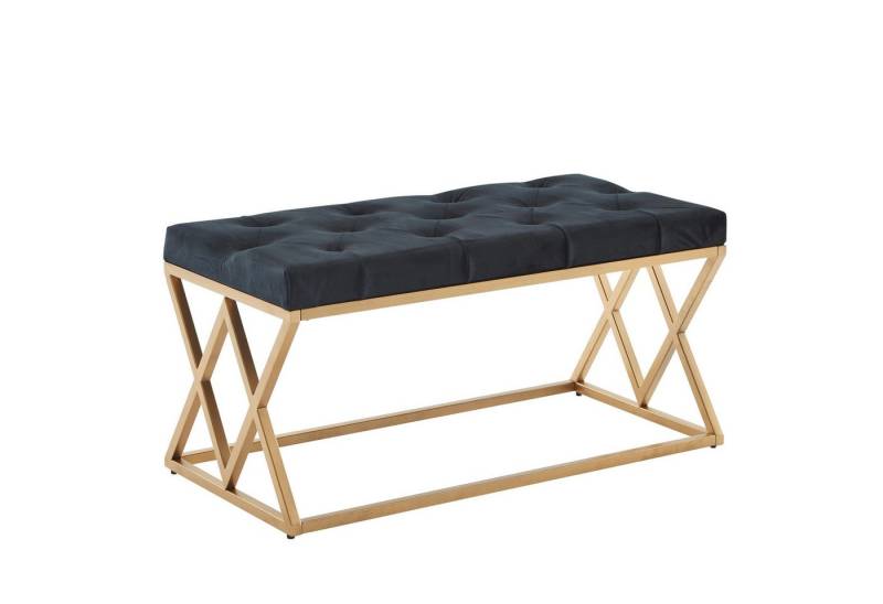 KADIMA DESIGN Sitzbank Sitzbank Samt Schwarz 90x46x44 cm Flur Polsterbank mit Metallgestell (Flurbank Garderobenbank Modern), Bettbank Schlafzimmer Chesterfield Design von KADIMA DESIGN