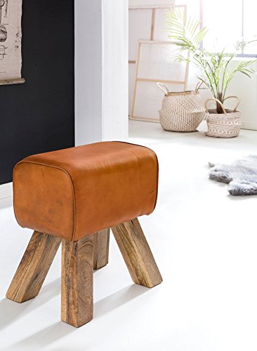 KADIMA DESIGN Sitzhocker Leder Braun Massivholz Springbock Fußhocker Turnhocker von KADIMA DESIGN