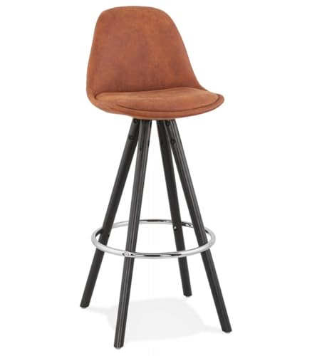 Hochstuhl und Küchenhocker aus Holz mit Mikrofaser | Snackhocker für Theke und Tresen | Barhocker mit Fußstütze | Retro Vintage Design | 41x41x87 cm | Skandinavischer Stil von KADIMA DESIGN