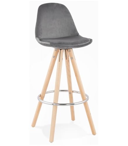 KADIMA DESIGN Hochstuhl und Küchenhocker aus Holz und Textilien | Snackhocker Spirit Mini mit Samtbezug | Barhocker mit Chromfußstütze | Vintage Eleganz Design | 41x41x87 cm Kollektion von KADIMA DESIGN